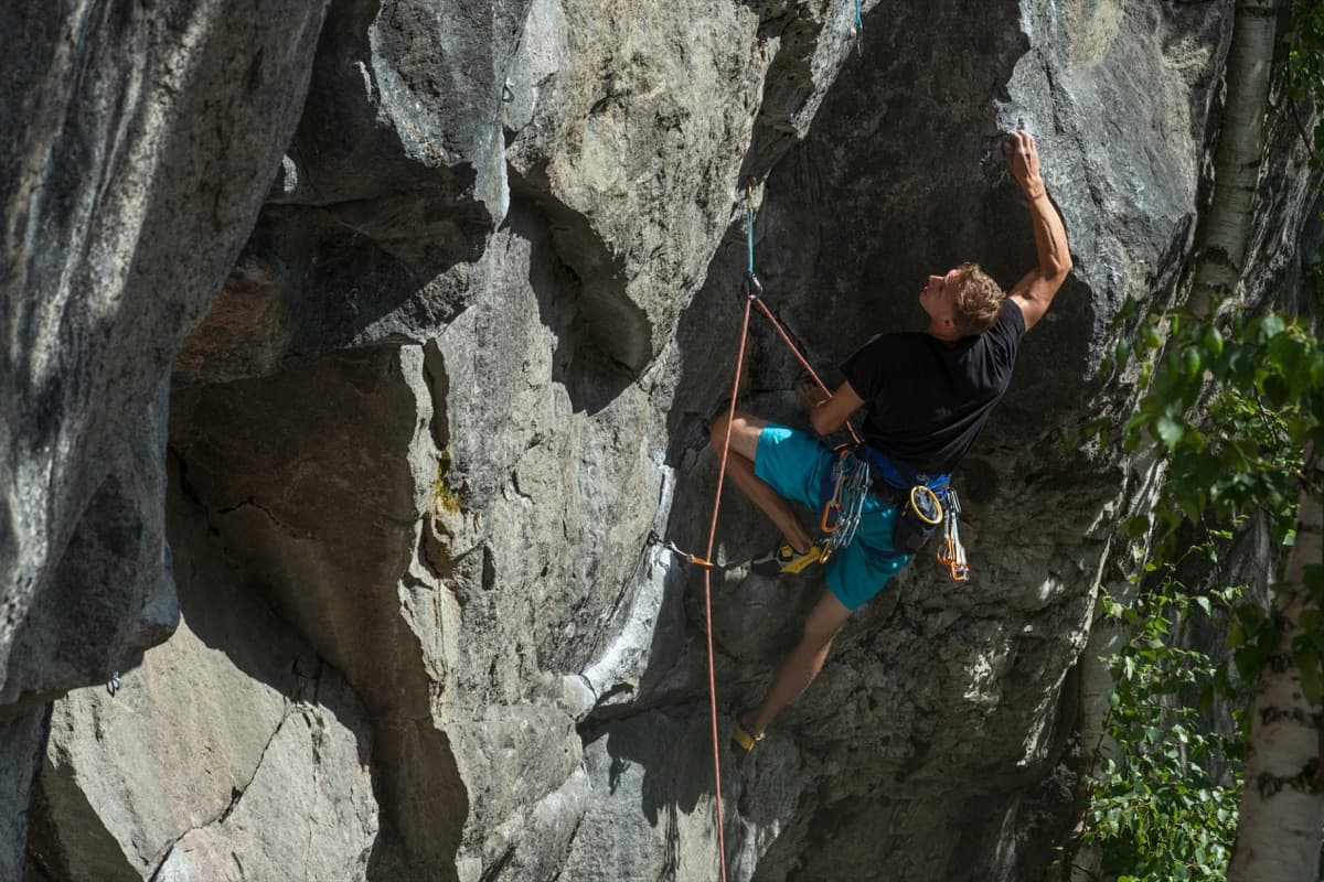 Climber training endurance on a steep route.